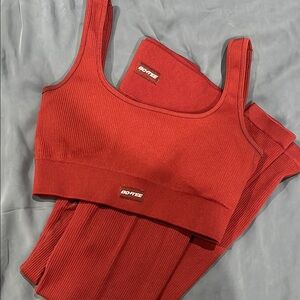 Bo+Tee Red Ribbed Sports Bra and Leggings Set